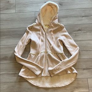 Joyfolie high low blush and gold jacket